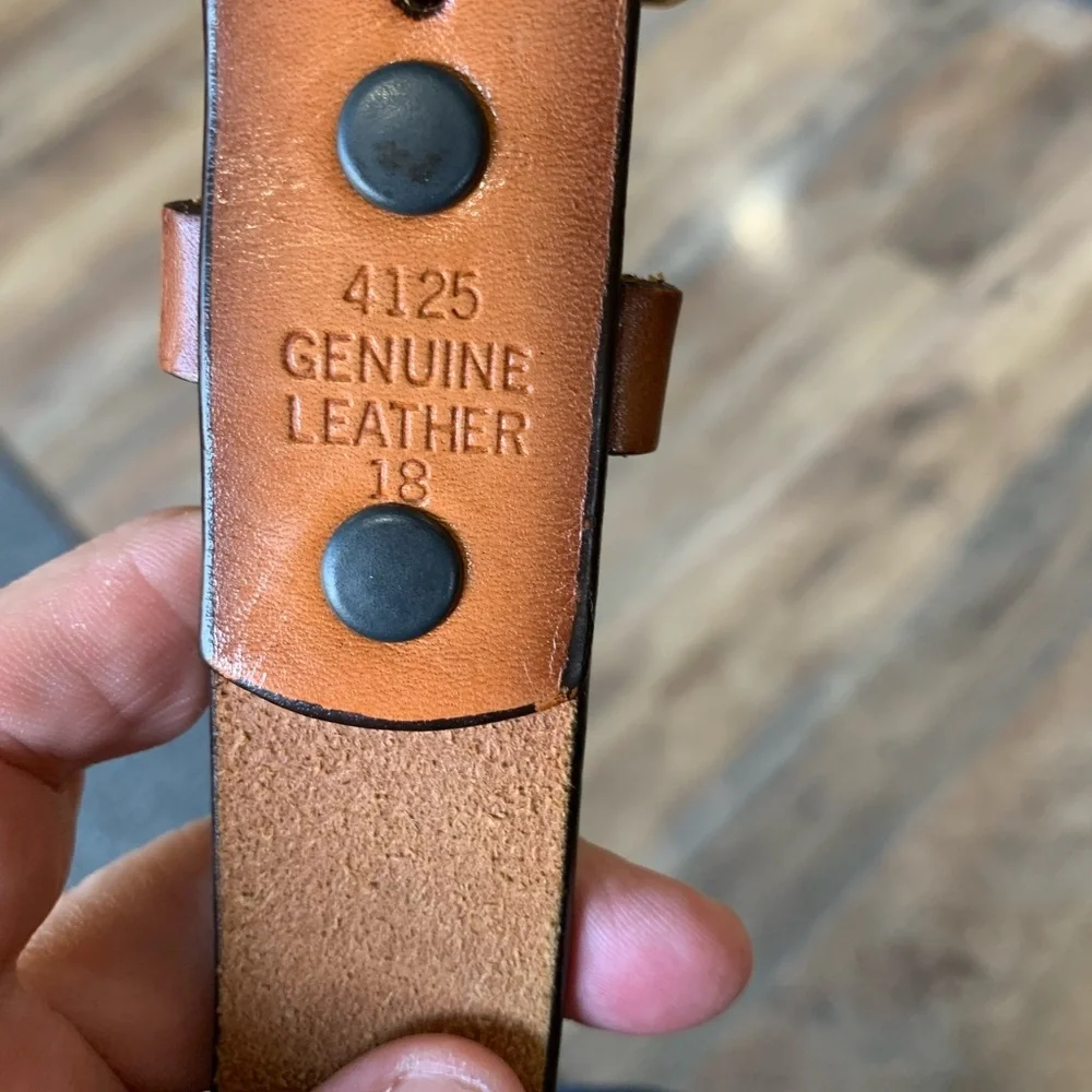 Brown Leather Belt with Western Embossing Horse, Cowboy Hat, Horseshoe 22 1/2”